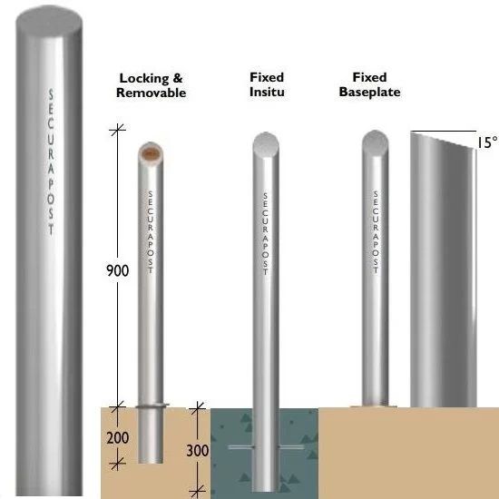 Securapost Regal Stainless Steel 200NB Fixed Bollards