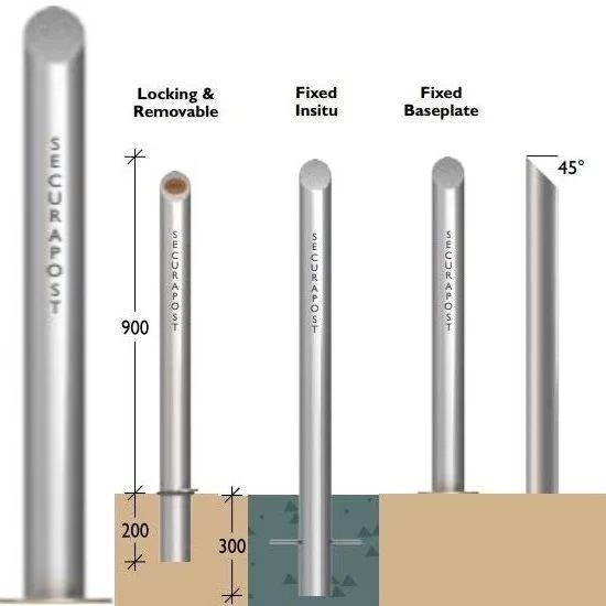 Securapost Regal Stainless Steel 125NB Baseplate Bollards