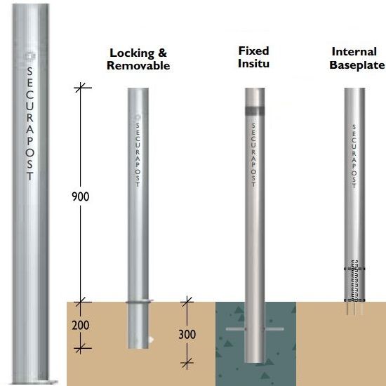 Securapost Slimline Stainless Steel 80NB Removable Bollards