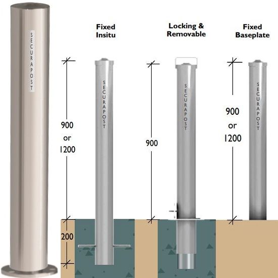 Securapost Stainless Steel 200NB Baseplate Bollards